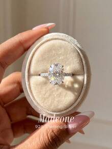 MADEONE 1枚925纯银奢华闪亮大号四爪蛋形戒指，适合女性日常佩戴、生日派对、新娘装饰和情人节礼物 - 白鑽 - 查看 2