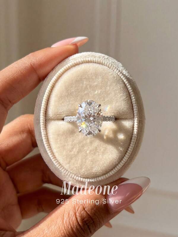 1 pieza Anillo ovalado de lujo con cuatro garras de plata de ley 925, adecuado para uso diario de mujeres, fiesta de cumpleaños, decoración nupcial y regalo del Día de San Valentín