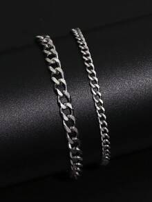 男士简约不锈钢手链 2 件装 - 銀色 - 查看 1