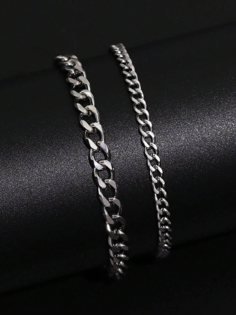 男士简约不锈钢手链 2 件装 - 銀色 - 查看 1