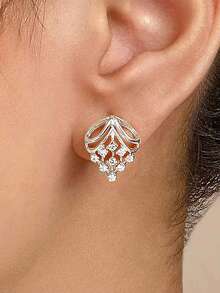 一对装饰几何耳环，复古金色多层水晶耳环，适合婚礼晚宴礼服的奢华珠宝 - 銀色 - 查看 2
