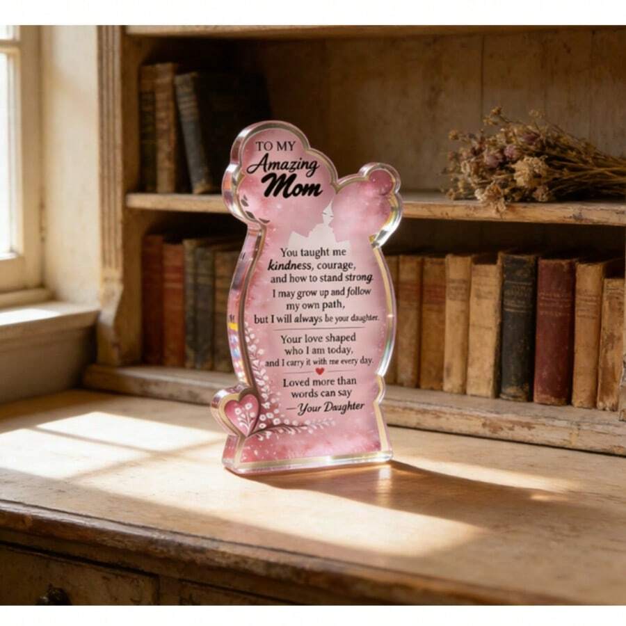 "You Taught Me Kindness" Acrylic Plaque For Mom, Mother Daughter Silhouette Desk Decor, Meaningful Keepsake Gift From Daughter Office Desk Desk Office Supplies Office Accessories - A - View 1