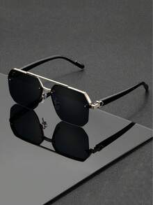 一副男士光滑多边形太阳镜，金属材质，UV400 防晒，商务时尚，日常通勤款 - 彩色 - 查看 5