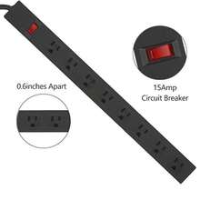 Regleta con Protector contra Sobretensiones de 8 Tomas, Cable de 3.3 pies con Interruptor Iluminado, para Hogar, Oficina, Colegio, Tienda y Garaje, 15A 125V 1875W, 14AWG, Negra - Tipo de Enchufe A USA (110-127V) - Ver 3