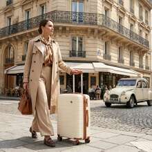 20 Inch Cabin Suitcase 55x40x20cm, PP Hard Shell Lightweight Carry On Luggage With 4 Silent Spinner Wheels & TSA Lock - 米色 - 查看 2