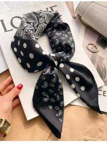 1条/2条装休闲波点印花70厘米方巾，新款春秋季女士多功能头巾、腰带、头饰、时尚围巾 - 彩色 - 查看 3