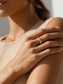 1 件不锈钢星形水晶镶嵌时尚不褪色戒指，优雅情侣戒指适合所有季节 - 單圈金色 - 查看 5