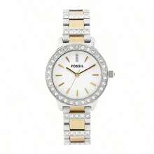 Fossil 女士双色腕表，水晶白表盘，不锈钢表带 ES2409 - 白色 - 查看 9
