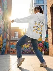 女士休闲趣味黄色小鸭印花卫衣，简约优雅长袖上衣，大码女士连帽卫衣，抽绳口袋纯色卫衣，滑稽小鸭图案卫衣，讽刺卫衣，幽默讽刺卫衣，可爱趣味小鸭卫衣，心理健康卫衣，励志卫衣 白色春季款 - 白色 - 查看 6