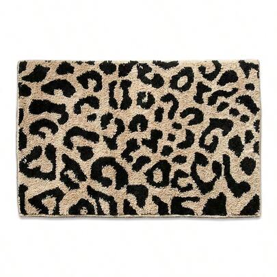 1pc Leopard Print Bath Mat With Anti-Slip Backing, Soft & Absorbent, Suitable For Bathroom, Toilet, Bedroom, Kitchen Decor, All-Season Use