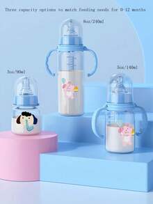 Bộ 3/2 bình sữa trẻ em bằng nhựa polypropylene bền chắc, chống rò rỉ, chống sặc, với thiết kế họa tiết động vật màu hồng và xanh dương trang nhã. - Nhiều màu - Xem 3