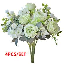 1/4 Bouquet de pivoines en soie artificielle et d'hortensias pour la décoration de mariage DIY, bouquet de mariée, fleur de poignet, corsage, fleur de tête, accessoires décoratifs, décoration de voiture de mariage, décoration d'arche de porte, maison, restaurant, chambre à coucher, décoration de vase, matériel de décoration de fête d'anniversaire, cadeaux de la Saint-Valentin et du Nouvel An, décoration de rama, cérémonie de remise des diplômes de rama, E-I-D - Vert - Voir 8