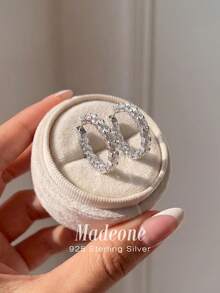 MADEONE 一对925纯银锆石水晶耳环，优雅珠宝礼品，适合日常佩戴、约会、派对等场合。 - 款式6 - 查看 4