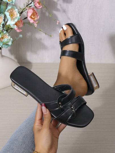 Women's Korean Style Flat Slip-On Shoes, Flat Shoe Upper, Summer Fashion Outdoor Wear, Beach Sandals, Crossover Thick Bottom Thick Heel Mules, Resort Style Apricot, Brown, Black Thick Heel Sandals, Suitable For Spring/Summer Outfits, Spring Break, Easter, Mother's Day Gifts, Suitable For Christmas And Valentine's Day Gifts, Women's Wide Comfortable Daily Summer Resort Casual Flat Sandals, Suitable For Valentine's Day Wear, Wide Design
