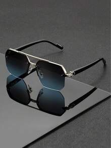 一副男士光滑多边形太阳镜，金属材质，UV400 防晒，商务时尚，日常通勤款 - 彩色 - 查看 4