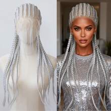 ZigZag Hair 预修剪蕾丝前假发，铂金色、银色、姜棕色，编织合成蕾丝前假发，耐热纤维假发，适合日常佩戴、节日、派对、角色扮演、万圣节 - 彩色 - 查看 13