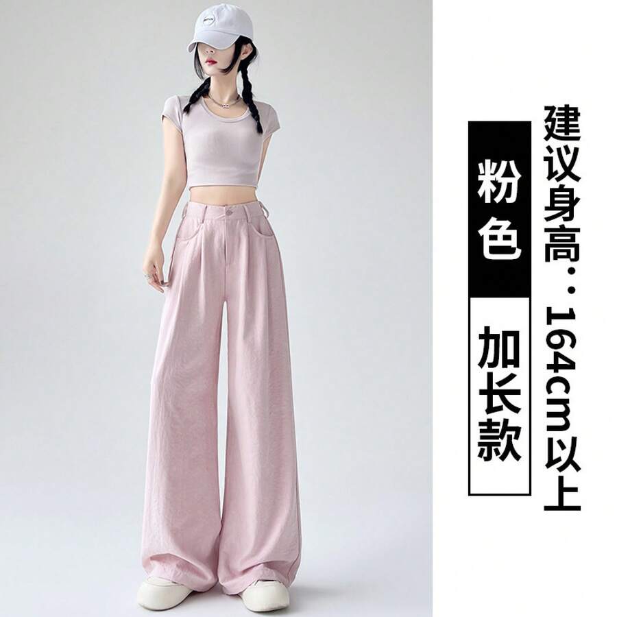 Women's Suit Pants 2026 Spring New Style High-End Elegant Casual Draped Long Pants High-Waisted Slimming Wide-Leg Trousers - Màu hồng - Phiên bản mở rộng - Xem 1