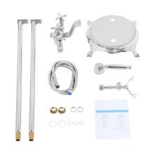 Sweetmile Freestanding Bathtub Faucet Floor Mount Tub Filler With Double Cross Knobs Spout High Flow Floor Standing Bathtub Shower Trumpet Shape Handheld Spray Brushed Nickel - Silver - View 7