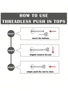 10个装 20G 18G 16G 推入式唇环 不锈钢唇钉饰品 唇环 指甲软骨耳骨耳环 耳钉 鼻环 穿刺饰品 男女通用 3mm CZ - 彩色 - 查看 3