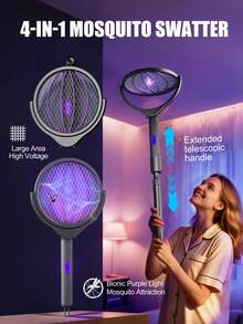 YTWO Extendable & Rotatable Electric Mosquito Swatter, Wall-Mounted Rechargeable Mosquito Killer With Lithium Battery, Extended Handle/Rotatable Net For Wider Coverage, Automatic Mosquito Attraction & Fast Killing, Seamless Wall-Mounted Net, Foldable Swatter Head - Multicolor - View 12