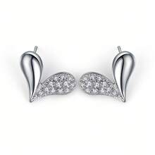 925 Silver Delicate Minimalist Pave Heart Design Earrings, Gentle Elegant Earrings, Gift For Girlfriend On Anniversary - Silver - View 5