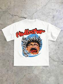 Hellstars Screaming Head Retro Graphic T-Shirt,220g 100% Cotton,Round Neck Short Sleeve,White Streetwear Essential,Unisex Style - White - View 1