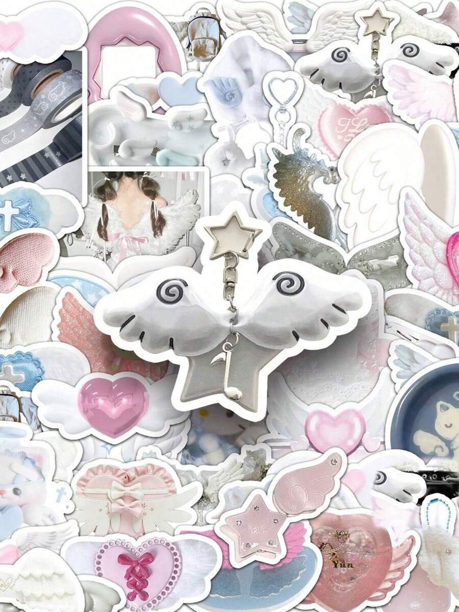 50pcs Pink Korean Wave Y2K Style Stickers, Cute Aesthetic Stickers, Pop Culture Stickers, Waterproof Stickers, Suitable For Notebooks, Skateboards, Water Bottles