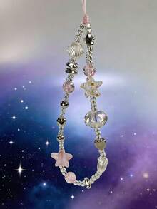 时尚串珠贝壳星形吊坠，手机壳链，腕带海星挂绳，送给女孩的礼物 - 粉色 - 查看 5