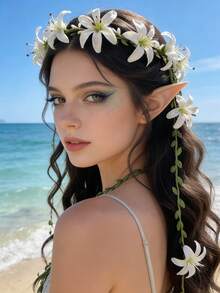 1件波西米亚风春夏清新人造花环，女士森系花卉头饰，婚礼/派对/伴娘/花童装饰，田园仙子角色扮演发饰，花冠，头饰，服装皇冠 - 彩色 - 查看 1