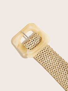 2条装新款复古树脂方扣宽编织腰带，波西米亚风格，适合度假和日常穿着，束腰带 - 米色 - 查看 4