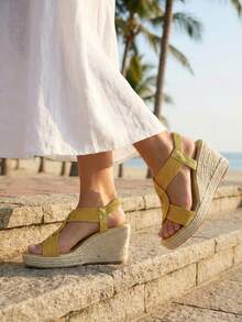 Sandales compensées mode ajourées à enfiler pour femmes - Jaune citron - Voir 6