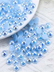 2000 pièces de perles rondes plates fausses perles bleu AB, perles lâches en plastique convenant pour la décoration d'ongles, de vêtements, d'artisanat DIY, d'ornements de vêtements | Perles brillantes | Couleur de perle vive, perles convenant pour la fabrication de bijoux - bleu clair - Voir 2