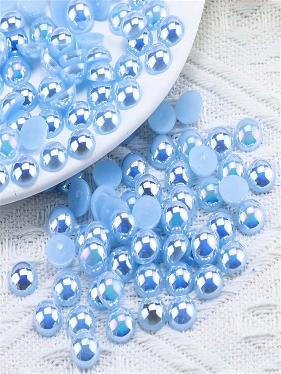 2000 pièces de perles rondes plates fausses perles bleu AB, perles lâches en plastique convenant pour la décoration d'ongles, de vêtements, d'artisanat DIY, d'ornements de vêtements | Perles brillantes | Couleur de perle vive, perles convenant pour la fabrication de bijoux