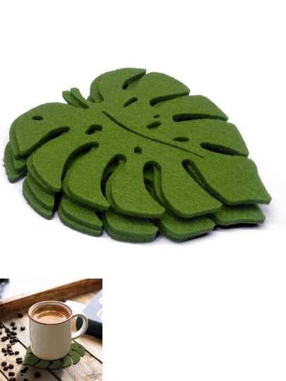  10pcs-Palm Leaves Felt Coasters, Felt Palm Leaf Decor,Non-Slip Coasters For Mugs, Cups, Suitable For Party Home Office Desktop Decor, Home Party Supplies, Birthday Gifts, Holiday Decorations