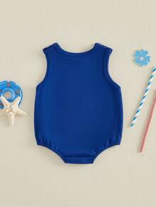 Baby Unisex Clothes Newborn Summer Clothes Shark/Crab/Sailboat Embroidery Sleeveless Bubble Romper Newborn Infant Outfit 0 3 6 9 12 18 Months, Adorable Beach Themed Outfit - 海軍藍色 - 查看 7