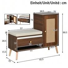 Scarpiera, panca da ingresso in rattan con vano portascarpe e cuscino di seduta – Panca da ingresso multifunzionale con cassetti e scomparti aperti, un' - Noce - Visualizzare 2