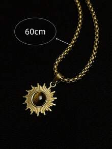 1pc Unique Tiger Eye Stone & Sunflower Stainless Steel Pendant Necklace, Suitable For Men's Daily, Festival, Party Wear - Yellow Gold - View 5