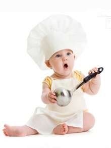 2pcs Baby Photography Props, 6-24 Months Infant Chef Costume Props Including Chef Hat And Apron - Multicolor - View 1