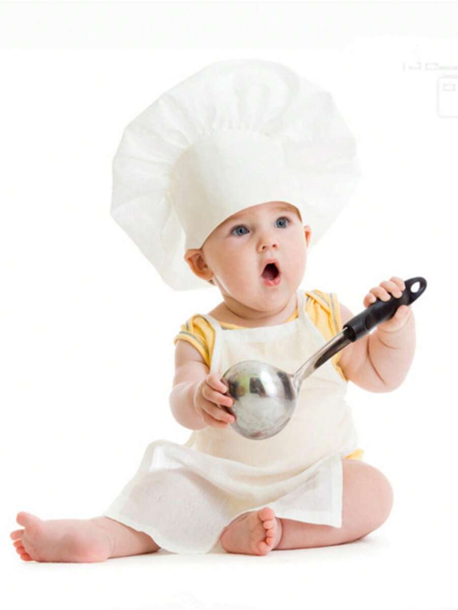 2pcs Baby Photography Props, 6-24 Months Infant Chef Costume Props Including Chef Hat And Apron - Multicolor - View 1