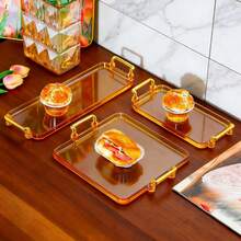 1pc Modern Luxury Dual-Handle Design Tray, Suitable For Wedding, Snacks, Outdoor, Multi-Purpose Tray - Champagne - View 3