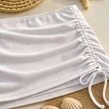 3-Piece Women's Beachwear Set With Pleated Skirt And Adjustable Triangle Bikini Top, Basic Style, One Color - White - View 3