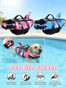 Pet Dog Life Jacket Vest Clothes Life Vest Collar Harness Dog Swimming Swimwear Summer Camouflage Shark Blue Purple Red - Blue - View 3