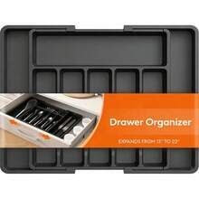 Silverware Drawer Organizer, Expandable Large Cutlery Tray, 6-8 Compartment Flatware Holder With Removable Dividers, For Forks Spoons Knives, Adjustable Kitchen Utensil Organizer, Black (22.4x15x11.3 In) - View 3