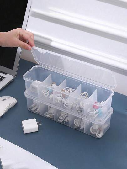 1 szt. Duża pojemność pudełka do przechowywania kabli z pokrywką, oszczędzający miejsce organizer na biurko, wytrzymały plastikowy pojemnik do przechowywania kabli ładujących, kabli zasilających, kabli danych, adapterów, wtyczek do domu i biura