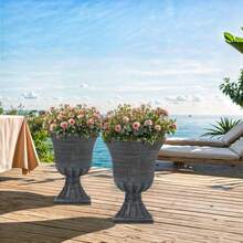 22" Timeless Urn Planters For Outdoor Plants Set Of 2 Plastic Large Flower Pot With Handmade Washed Black Finish Weather-Resistant For Porch Garden Patio Or Indoor Use - Country Square White-19" - View 6