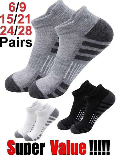 28 pares de calcetines tobilleros deportivos para hombres, de tejido de punto transpirable, resistente a los olores y que absorbe la humedad, suaves y cómodos. Adecuados para estudiantes, vacaciones, Ramadán y otras ocasiones. Cálidos y de secado rápido. Apropiados para el hogar, patinaje, ciclismo, correr, viajar, senderismo y diversos deportes.