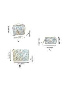 Blue Begonia Flower Cosmetic Bag, Handheld Convenient Daily & Travel Use, Large Capacity, Suitable For Women - Blue - View 2