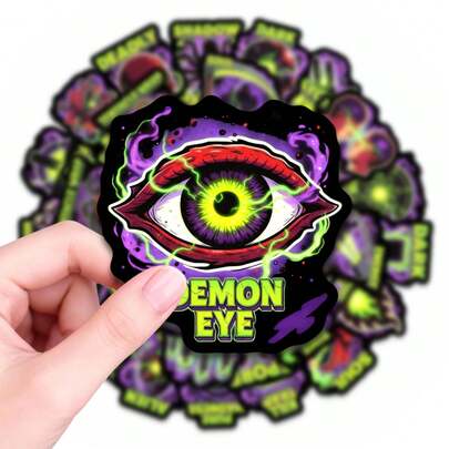50 PCS Demon Eye Gothic Stickers, Cool Horror Themed Vinyl Decals For Adults, Perfect For Laptops, Water Bottles, Skateboards, Phone Cases, Notebooks, Journals, DIY Crafts, Punk Aesthetic Waterproof Stickers For Personalizing Gear, Room Decor, And Gothic Style Accessories Scrapbook Supplies Scrapbooking