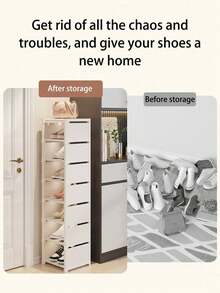 1pc Adjustable 4/5/6/7/8 Tier Shoe Rack - Tool-Free Assembly, Space Saving, Suitable For Entryway, Dorm And Closet | Sturdy Multi-Layer Sneaker Storage Rack, Unisex | Slim Modern Design, White/Black - Holds 12-24 Pairs Of Shoes | Non-Slip & Anti-Rust - Perfect For Apartments And Small Spaces! - Multicolor - View 6