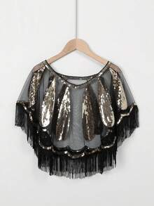 1pc Lace Shawl With Sequins And Tassel Accent, Party Wear Bolero - Multicolor - View 6